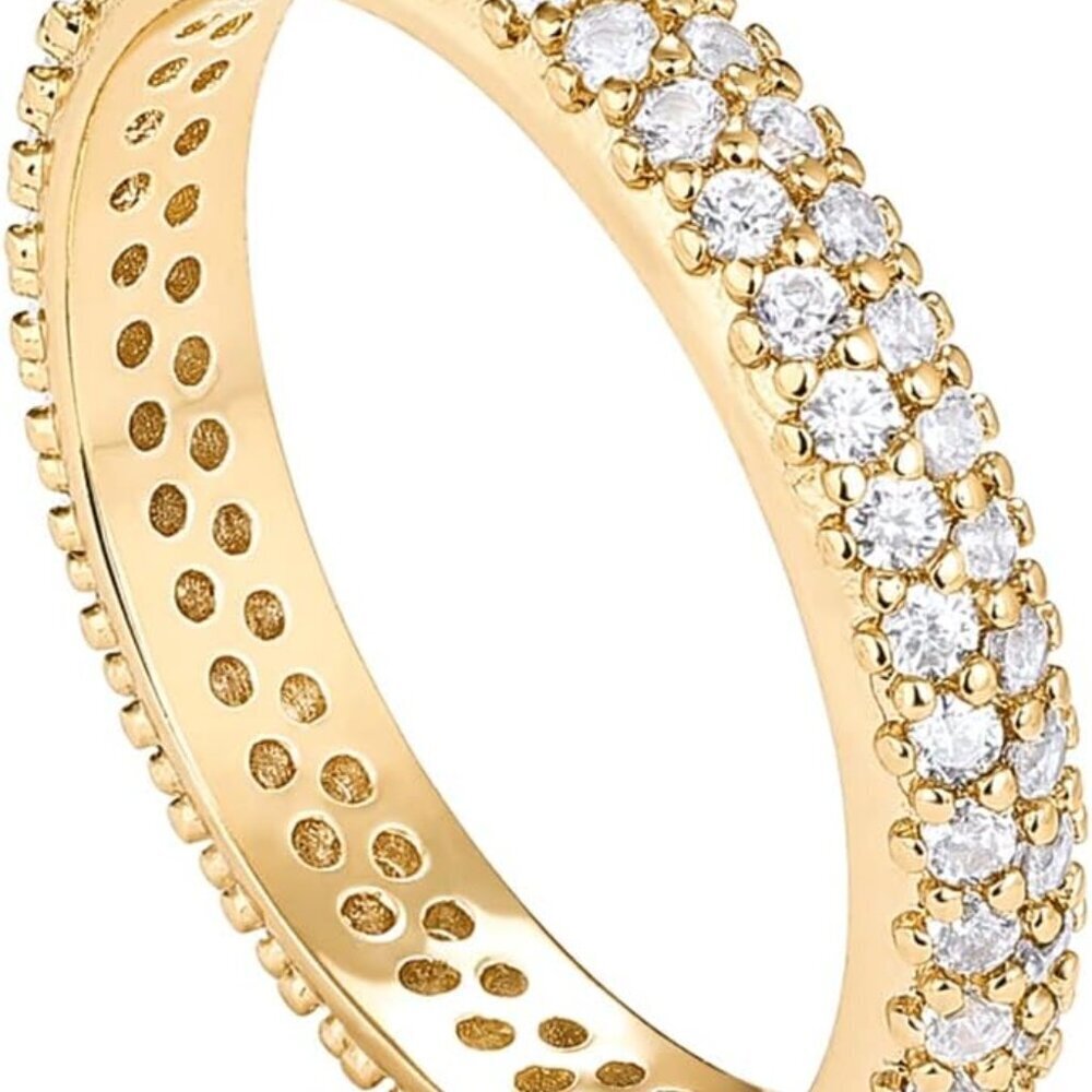 14K Gold Plated Double Row Cubic Zirconia Eternity Band for Women